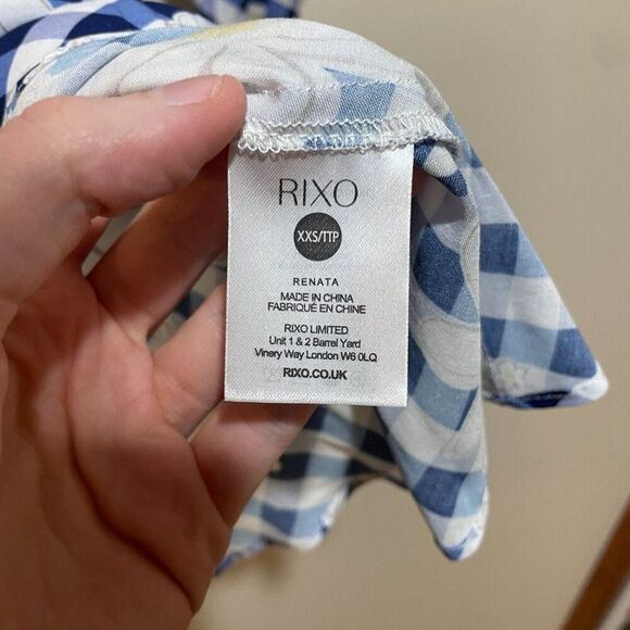 Rixo 2 Renata Blue Gingham Daisy Floral Collared Long Sleeve Mini Dress Retro - Picture 8 of 12